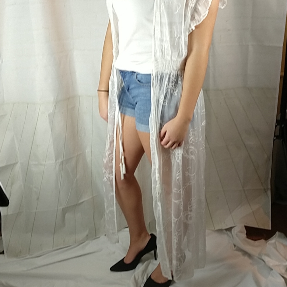 Flowy White Duster with Embroidered Details